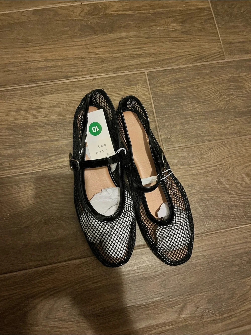 A New Day Women's Black Mesh Mary Jane Flats with Buckle Strap